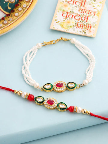👫✨ Celebrate the Bond Beyond Brothers – Kundan Bhaiya-Bhabhi Rakhi Set Now Available! ✨👫