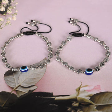 NVR Evil Eye Beaded Silver Anklets