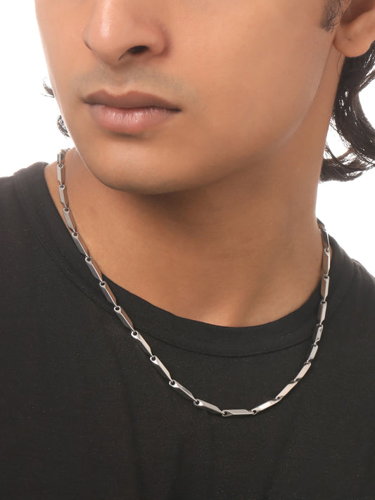 NVR Men Silver-Toned Stainless Steel Rhodium Plated Chain