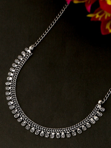 NVR Silver Toned Oxidised Beaded Necklace