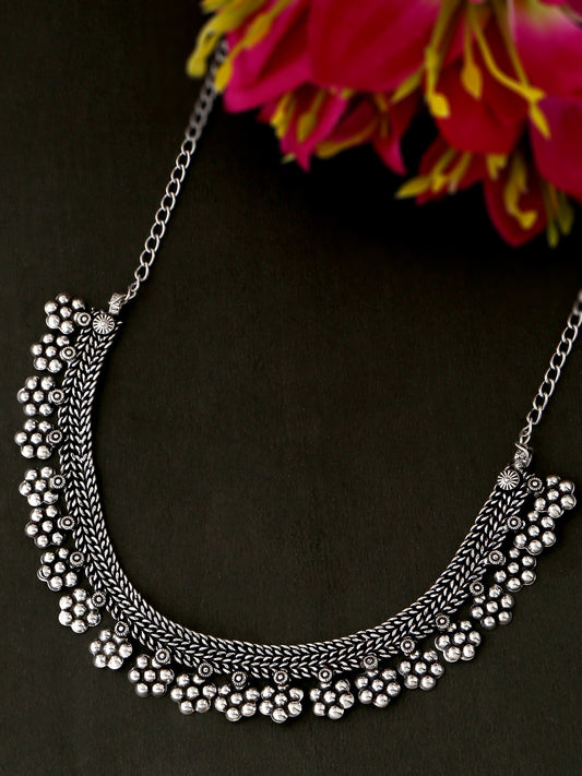 NVR Silver Toned Oxidised Beaded Necklace