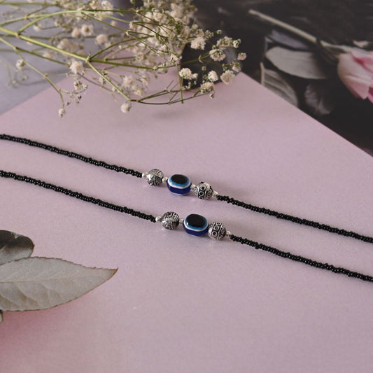 NVR Evil Eye Beaded Black Anklets
