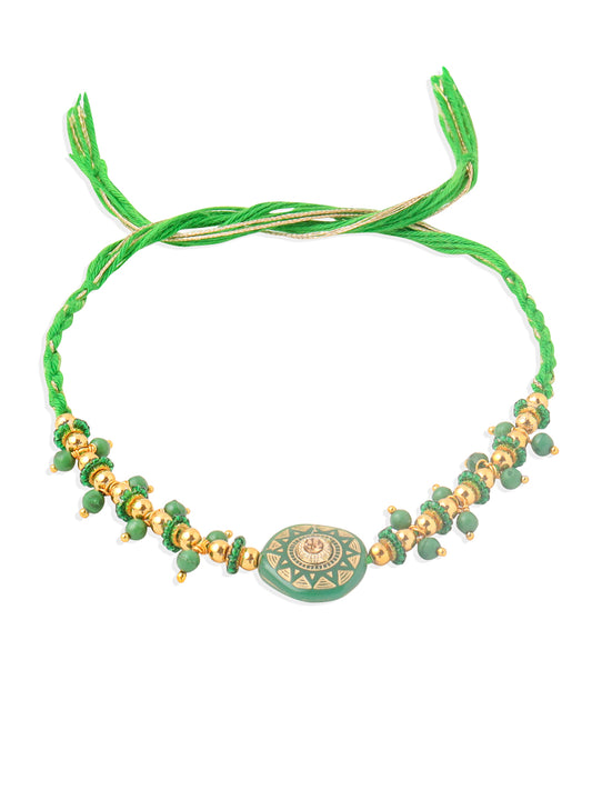 NVR Men Green Artificial Beads Round Shape Thread Rakhi, Combo for Rakshabandhan