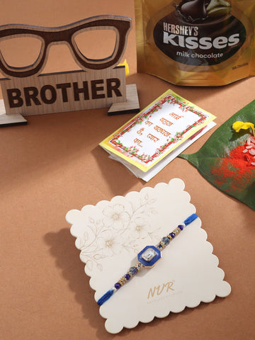 NVR Men Blue Artificial Stones Handmade Thread Rakhi, Combo for Rakshabandhan