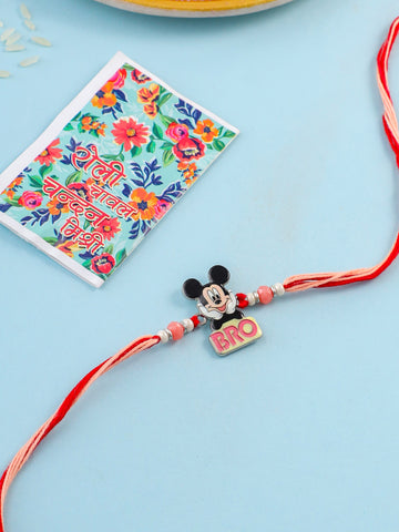NVR Kids Micky Mouse Character Artificial Beads Thread Rakhi with Roli Chawal Chandan & Mishri