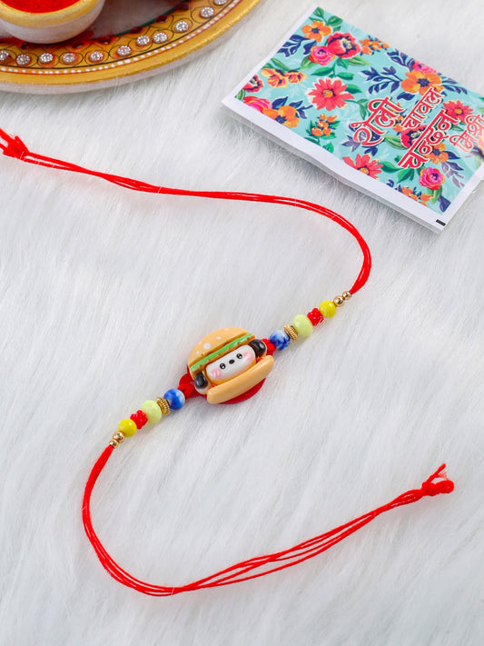 NVR Kids Cartoon Character Multicolor Artificial Beads Rakhi with Roli Chawal Chandan & Mishri