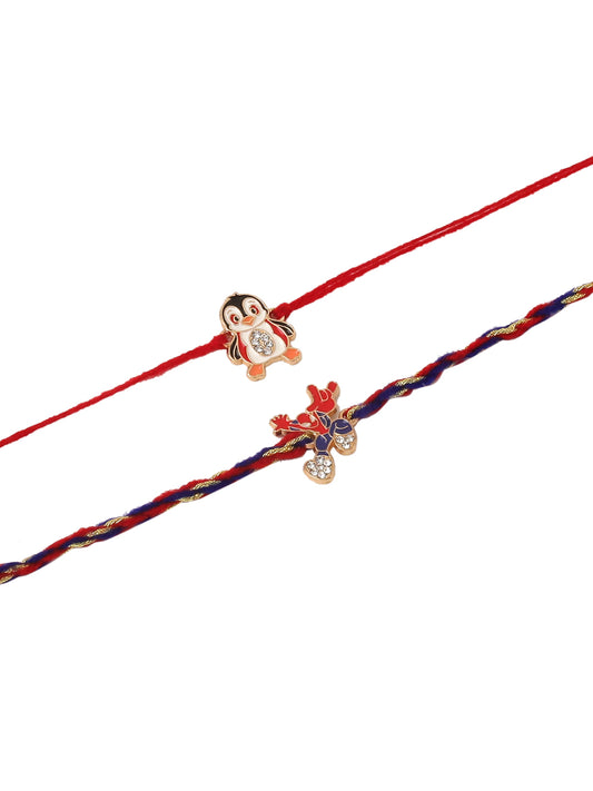 NVR Kids Set of 2 Cartoon Character Blue & Red Thread Rakhi with Roli Chawal Chandan & Mishri
