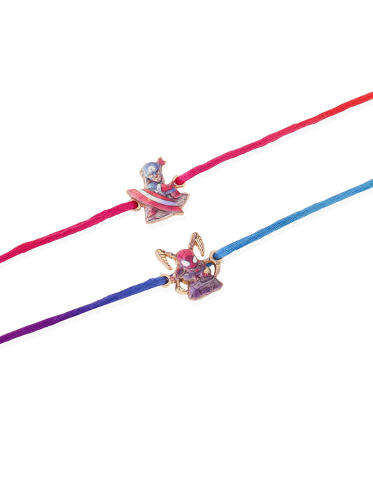 NVR Kids Set of 2 Cartoon Character Purple & Red Thread Rakhi with Roli Chawal Chandan & Mishri
