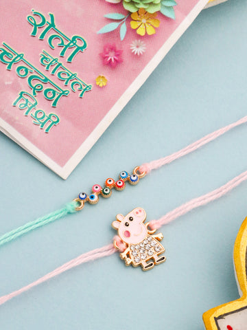 NVR Kids Set of 2 Cartoon Artificial Stones Thread Rakhi with Roli Chawal Chandan & Mishri