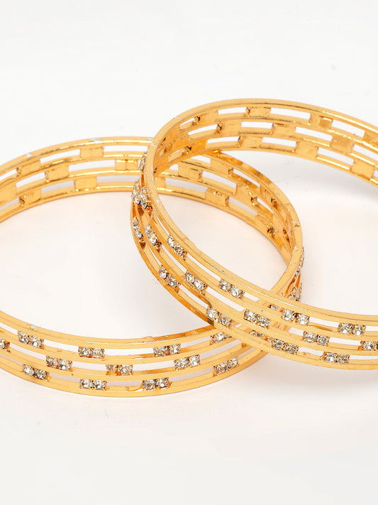 NVR Women's Set of 2 Gold-Plated Cubic Zirconia Stone Studded Bangles