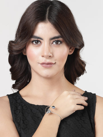 NVR Women Oxidised Rhodium-Plated Evil Eye Kada Bracelet