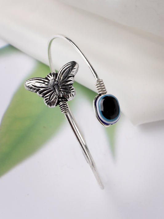 NVR Women Oxidised Rhodium-Plated Evil Eye Kada Bracelet