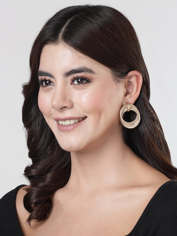 NVR Women Gold Circular Drop Earrings