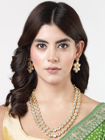 NVR Women Gold-Plated Kundan Jewellery Set Necklace and Earrings