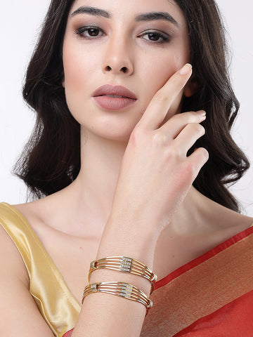 NVR Women Set of 2 Gold Plated American Diamond-Studded Bangles