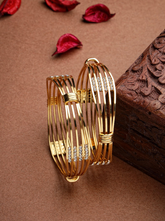 NVR Women Set of 2 Gold Plated American Diamond-Studded Bangles