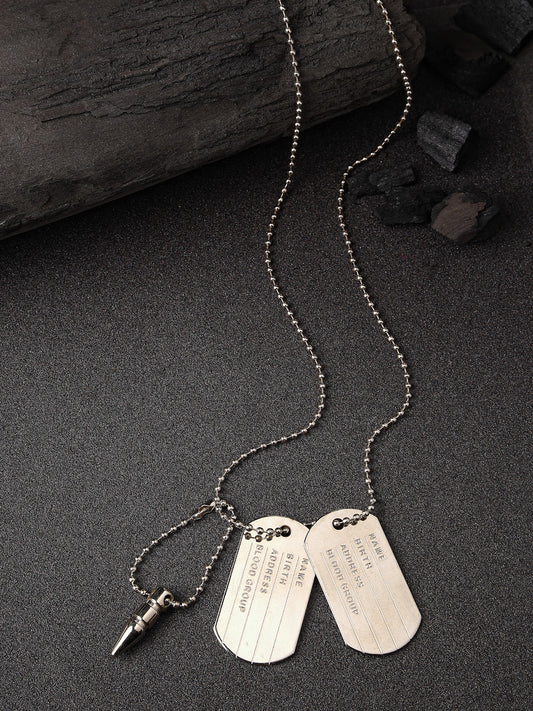 Men silver plated milletry style pendent with chain