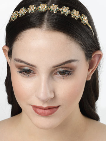 NVR  Women Gold-Plated Kundan Embellished Hairband