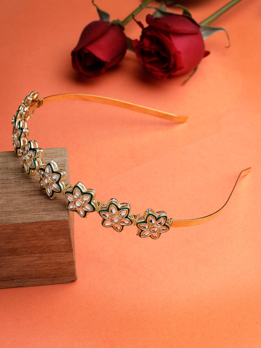 NVR  Women Gold-Plated Kundan Embellished Hairband