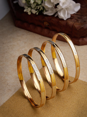 NVR Women Set of 4 Gold-Plated CZ-Studded Traditional Bangles