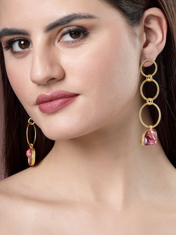 NVR  Women Gold-Plated Mother of Pearl Handcrafted Drop Earrings