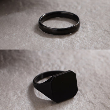 NVR Men's Set of 2 Black Rhodium-Plated Finger Ring