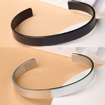 NVR Men Set of 2 Black & Silver Stainless Steel Cuff Bracelet