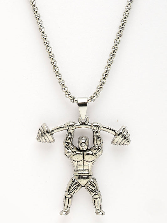 NVR Men Silver-Plated  Stainless Steel Hanuman Pendant with Chain