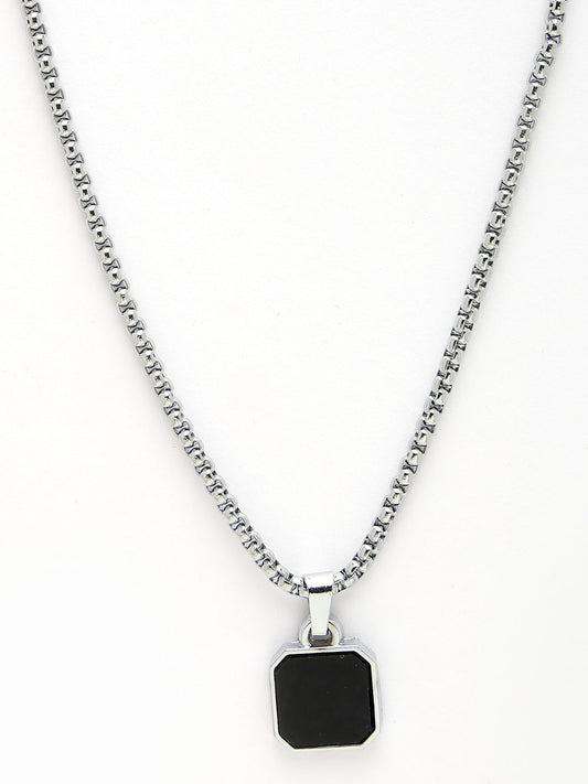 NVR Men Silver-Plated Artificial Stone Stainless Steel Pendant with Chain