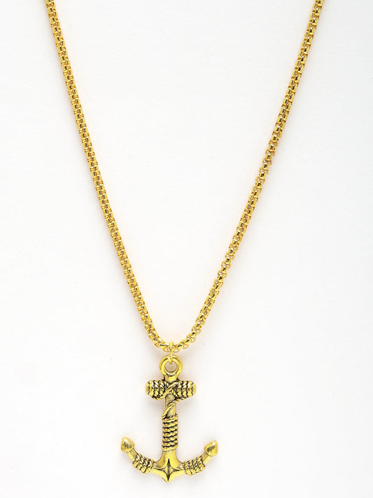 NVR Men Gold-Plated  Stainless Steel Pendant with Chain