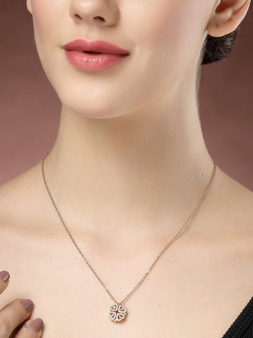 NVR Women Rose Gold Heart Shape American Diamond Metal Chain