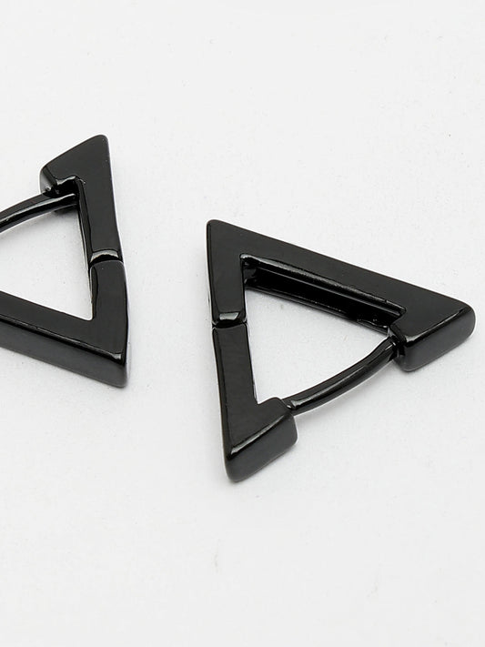 NVR Men Black Rhodium-Plated Geometric Shape Stainless Steel Studs Earring
