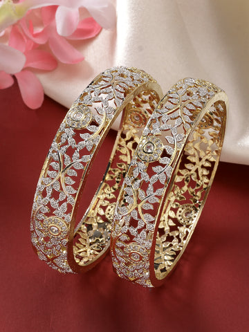 NVR Women Set of 2 Gold-Plated American Diamond Emblished Handcrafted Bangles