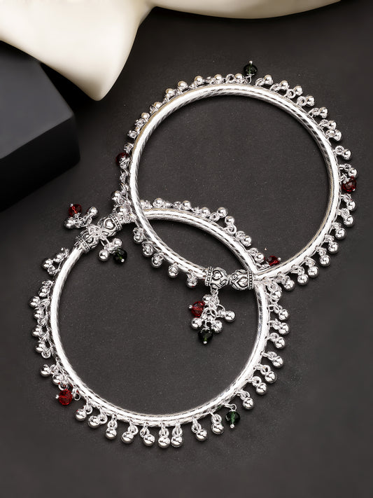 NVR Women Set of 2 Silver-Plated Kada Anklets