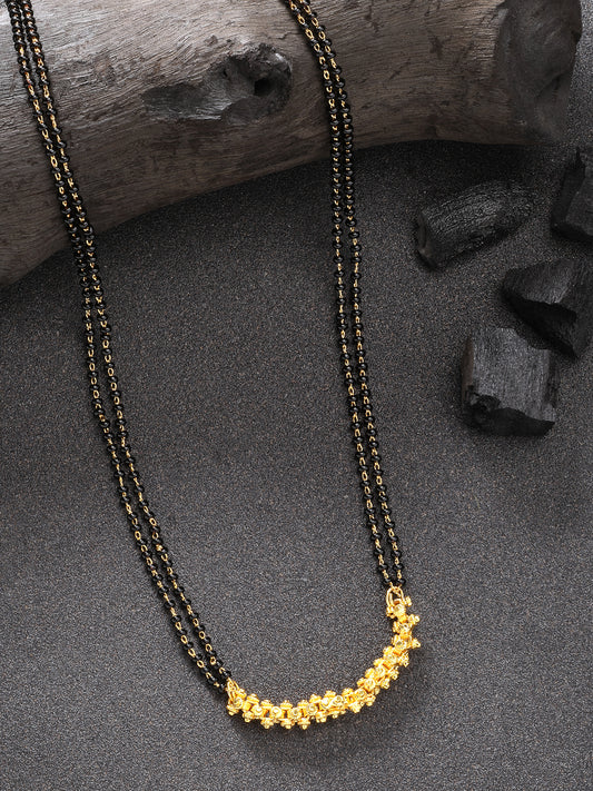 NVR Women Gold-Plated Black Beaded Mangalsutra