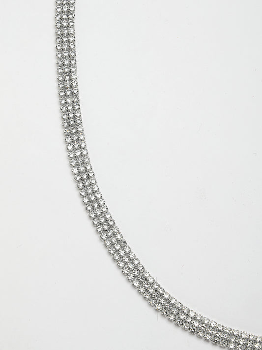 NVR Women's Silver-Plated AD-Studded 3 Layered Kamarbandh Waist Chain