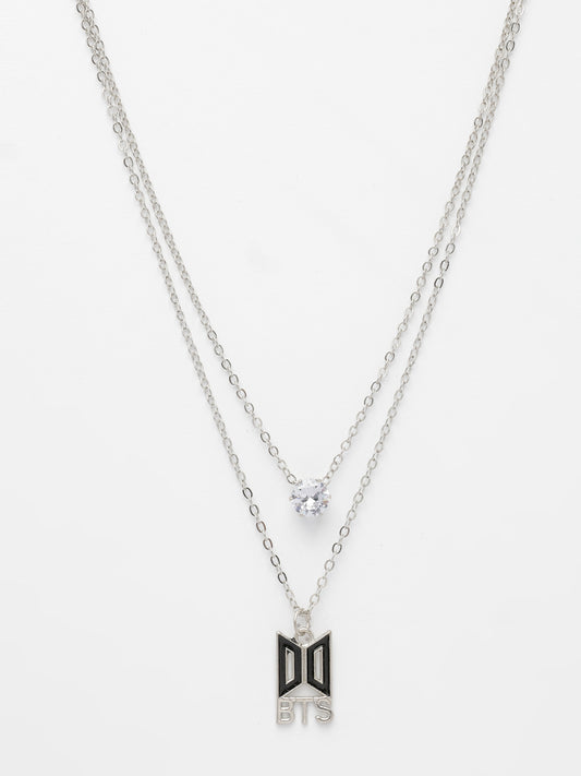 NVR Women's Silver-Toned Artificial Stones Layered Chain