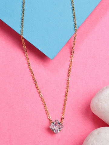 NVR Women's Gold-Plated Artificial Stones Pendant with Chain