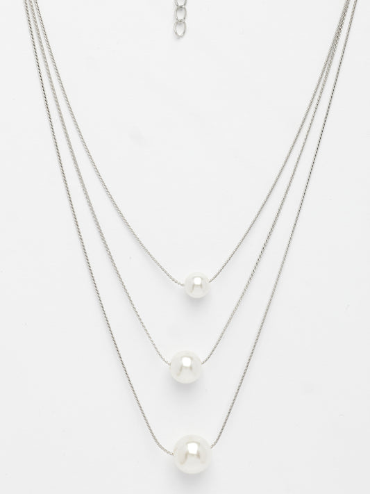 NVR Women's Silver-Plated White Pearl Layered Chain