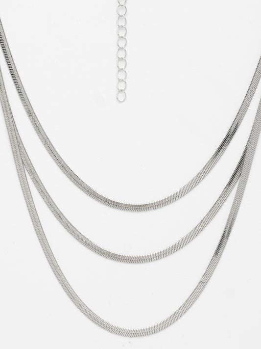 NVR Women's German Silver Plated Oxidised Minimal Layered Chain
