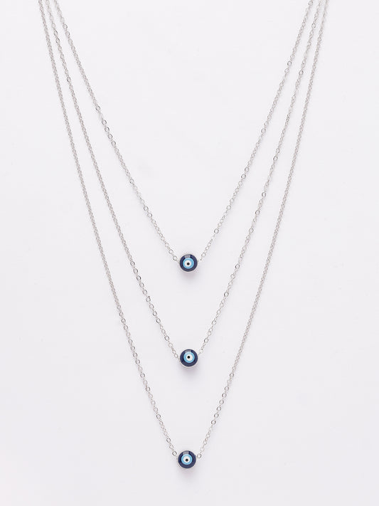 NVR Women's Silver-Plated Evil Eye Layered Chain