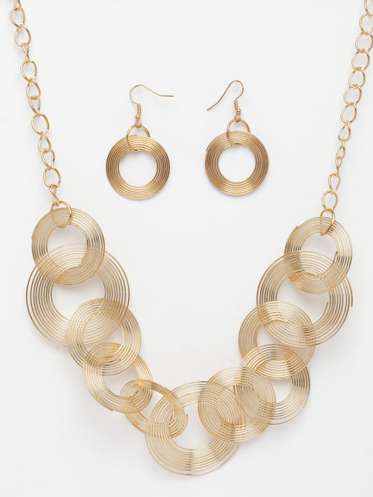 NVR Women's Gold-Plated Circular Shaped Jewellery set