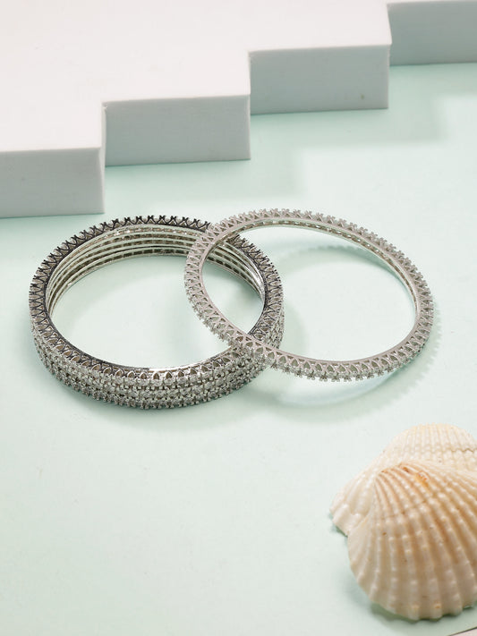 NVR Women's Set of 4 Silver-Plated Cubic Zirconia Stone Studded Bangles