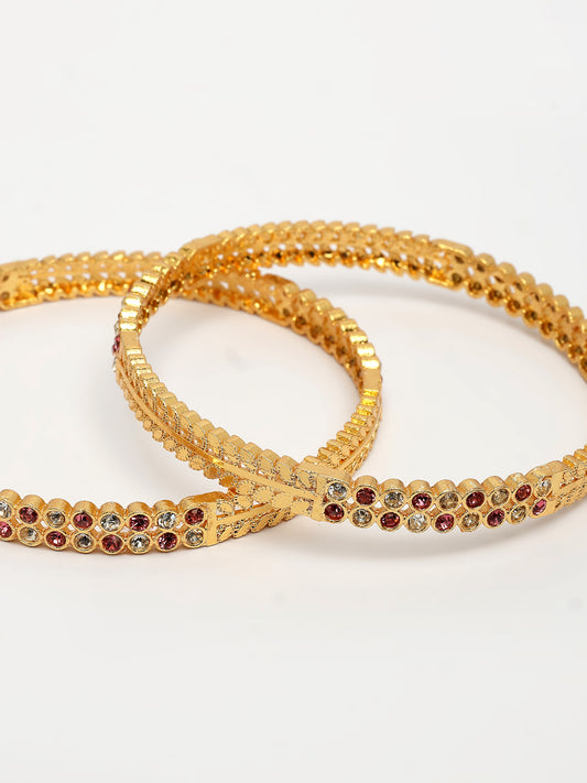 NVR Women's Set of 2 Gold-Plated Cubic Zirconia Stone Studded Bangles