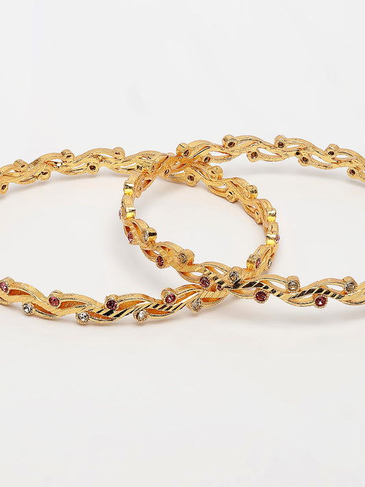NVR Women's Set of 2 Gold-Plated Cubic Zirconia Stone Studded Bangles
