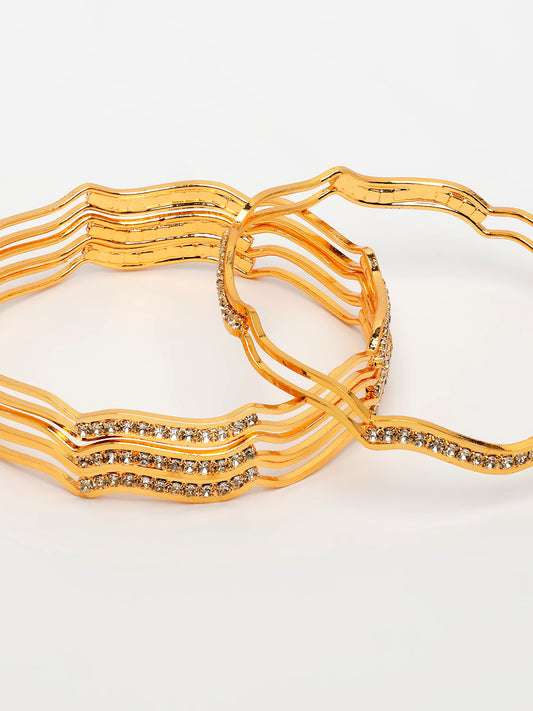 NVR Women's Set of 4 Gold-Plated Cubic Zirconia Stone Studded Bangles