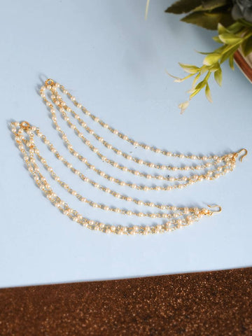 NVR Pearl Studded Classic Gold-Plated 4 Line Ear Chain Ear Cuff