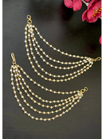 NVR Pearl Studded Classic Gold-Plated 5 Line Ear Chain Ear Cuff