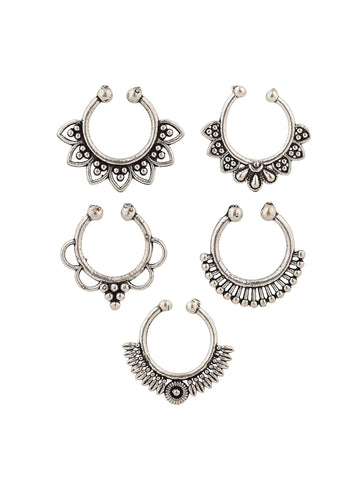 NVR Set of 5 Silver Plated Oxidised Septum Nosepin