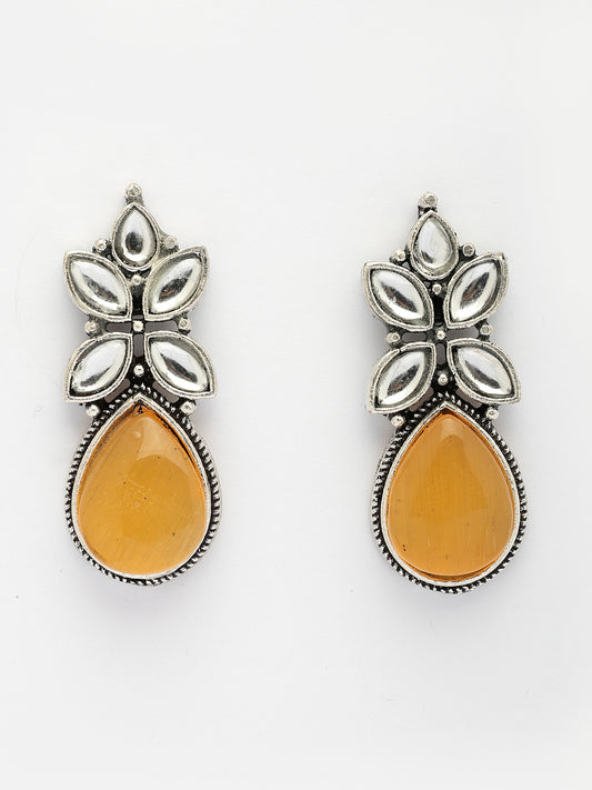 NVR Women Yellow Artificial Stones Silver Plated Drop Earrings